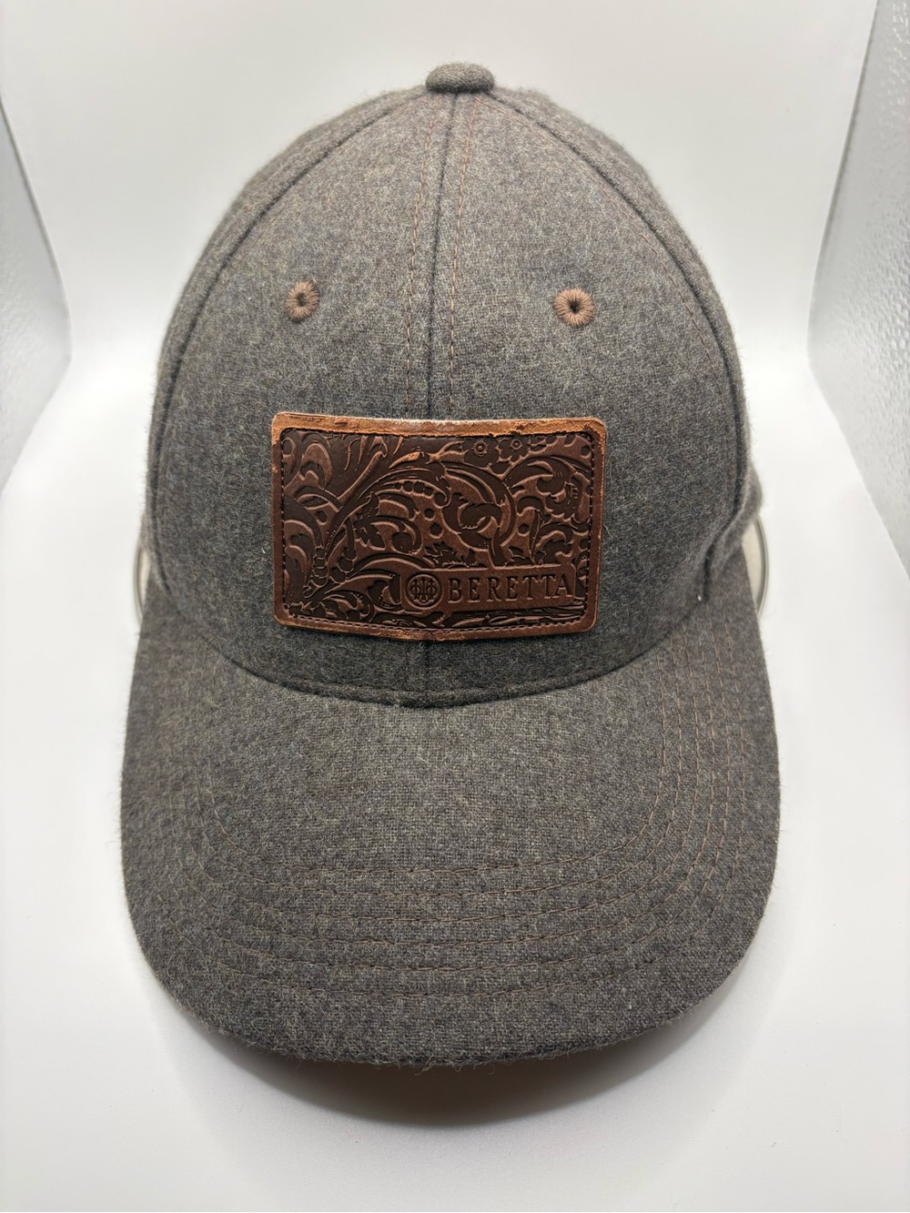 Beretta Gray Wool Blend Leather Patch Adjustable Hat